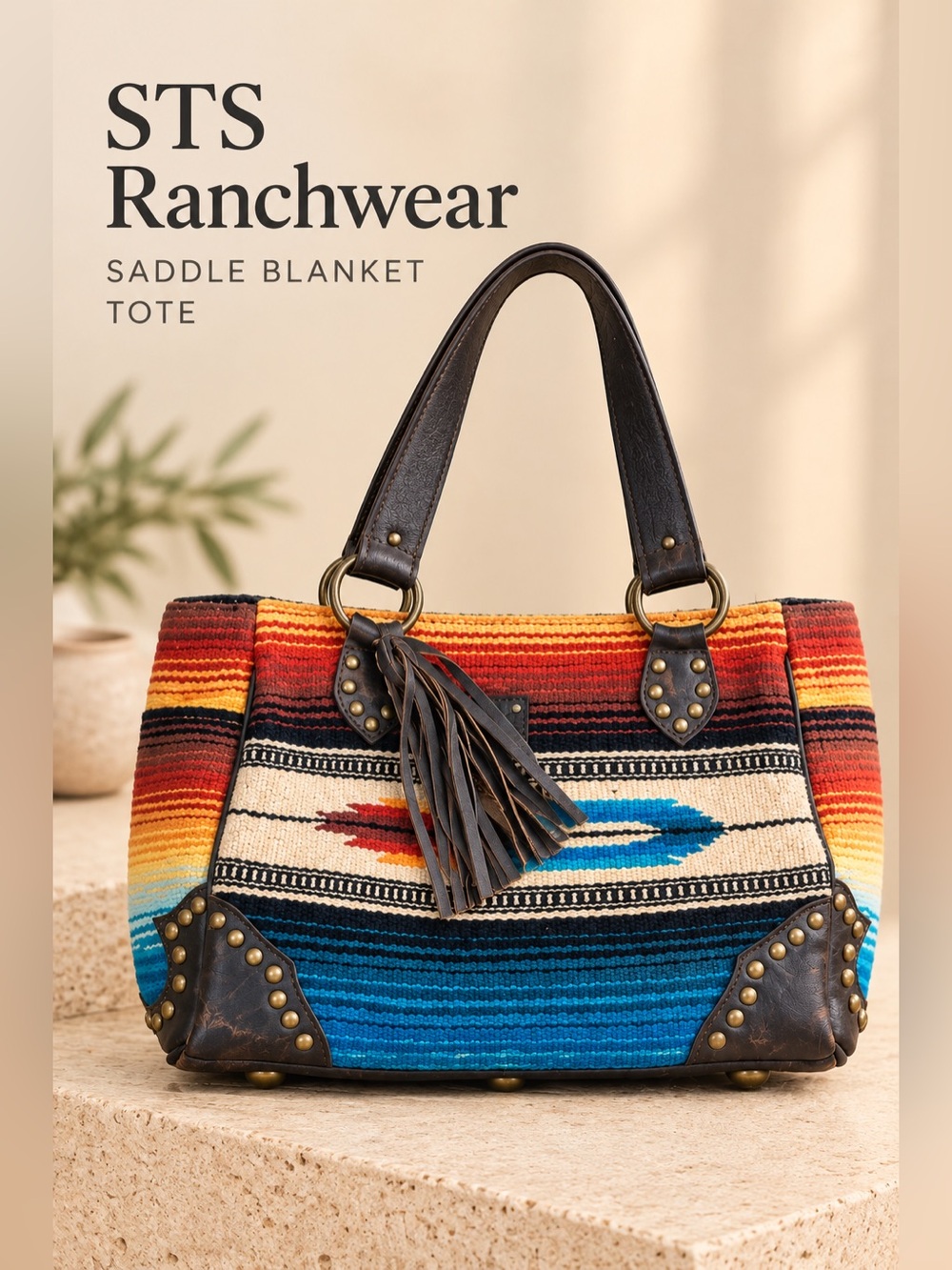 STS Ranchwear Saddle Blanket Southwestern Leather Tote Bag